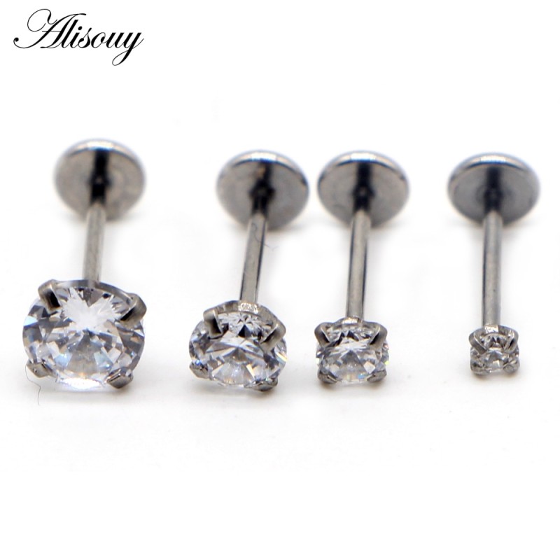 Alisouy 1PC 20G Round CZ Zircon Labret Lip Stud Rings Earrings Ear Helix Piercing Flat Nose Ring Cartilage Tragus Body Jewelry