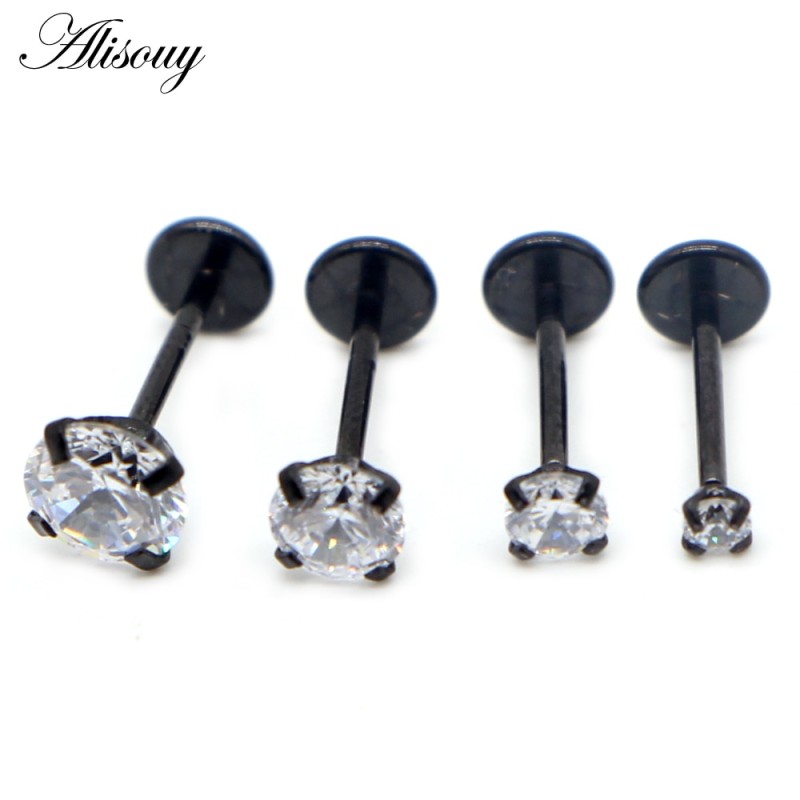Alisouy 1PC 20G Round CZ Zircon Labret Lip Stud Rings Earrings Ear Helix Piercing Flat Nose Ring Cartilage Tragus Body Jewelry