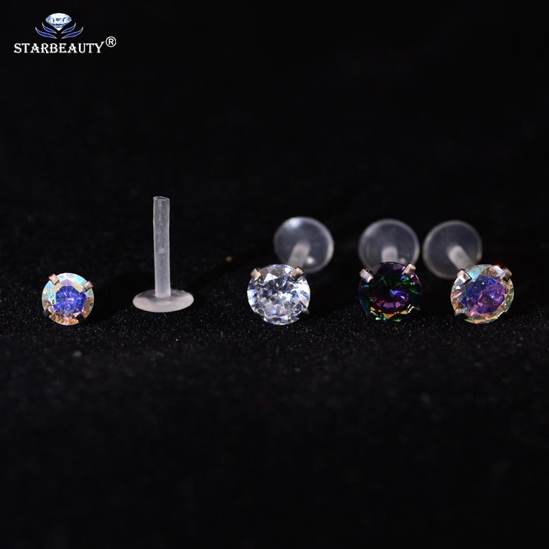 1Pc 16G 6/8mm Clear Rainbow Lip Stud Acrylic Flexible Push-in Monore Labret Ear Cartilage Tragus Piercing Body Jewelry Bioplast