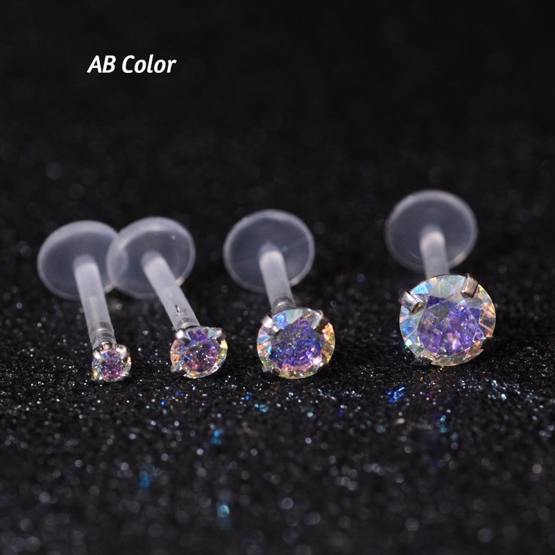 1Pc 16G 6/8mm Clear Rainbow Lip Stud Acrylic Flexible Push-in Monore Labret Ear Cartilage Tragus Piercing Body Jewelry Bioplast