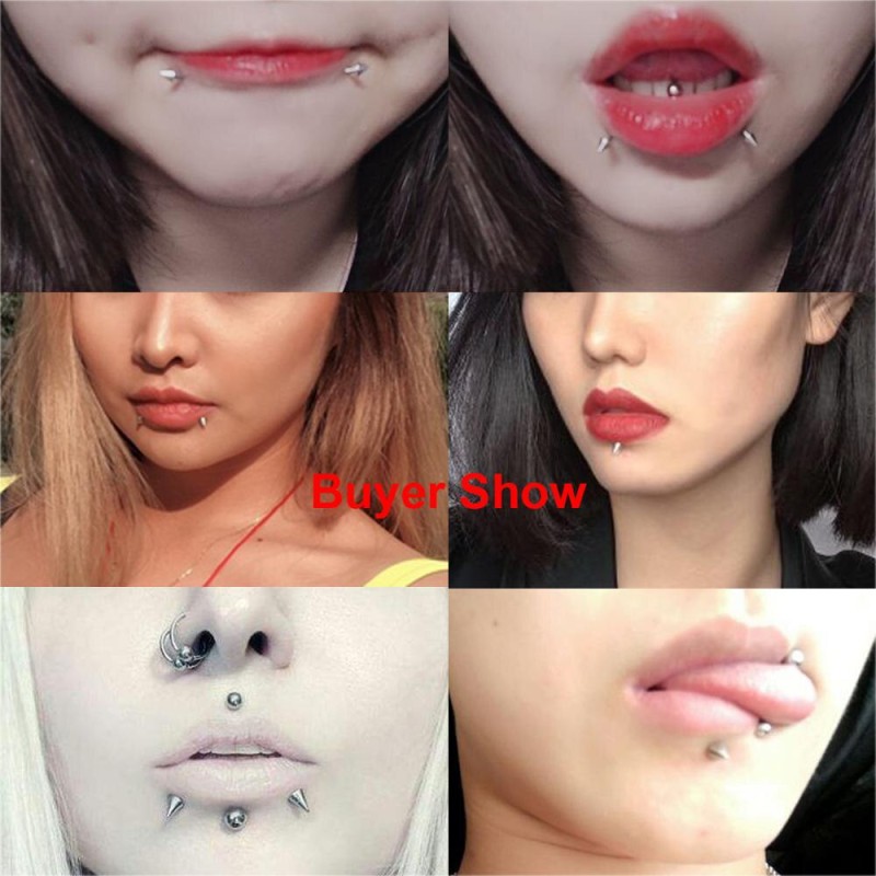 4pcs 16g Labret Stud Lip Ring Cartilage Tragus Snakebite Monroe Triple Forward Helix Conch Medusa Lobe Black Spike Pick Size