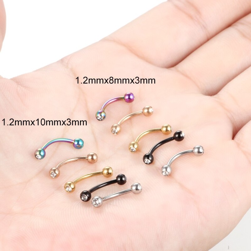 1PC Stainless Steel Crystal Eyebrow Piercing Stud Curved Barbell Zircon Banana Earring Lip Bar Daith Helix Unisex Body Jewelry