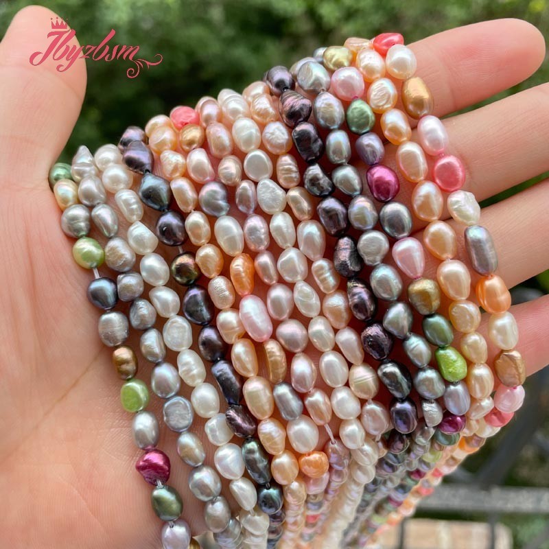 4-6x5-8mm Baroque Rice Freshwater Natural Pearl Seed Spacer Loose Beads for DIY Beadwork Necklace Bracelet Jewelry Making 14"