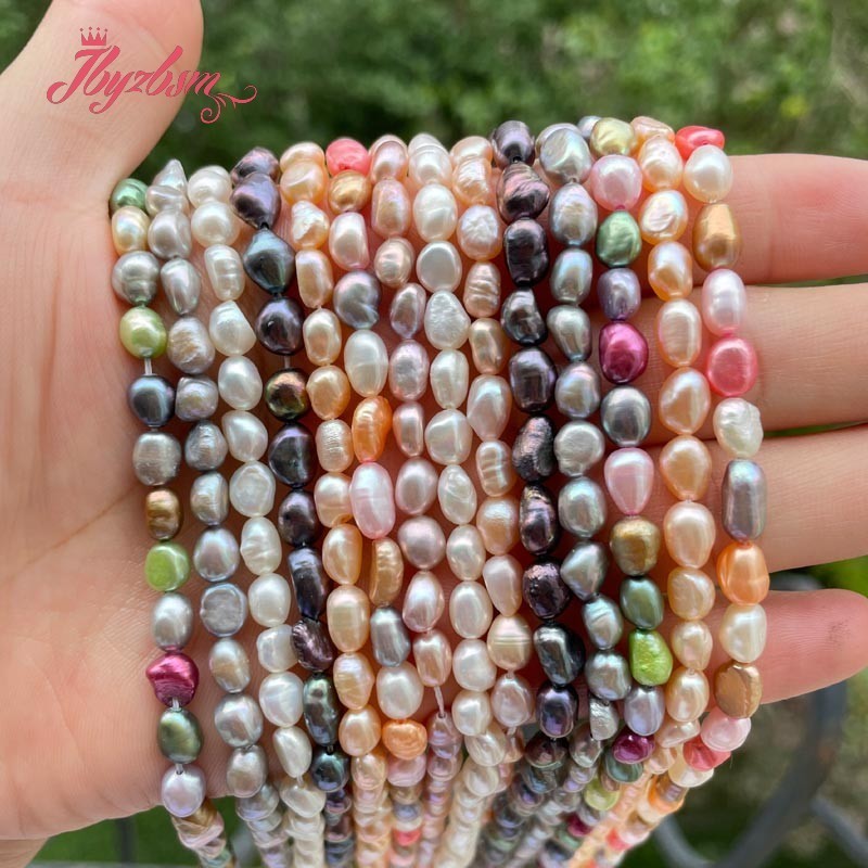 4-6x5-8mm Baroque Rice Freshwater Natural Pearl Seed Spacer Loose Beads for DIY Beadwork Necklace Bracelet Jewelry Making 14"