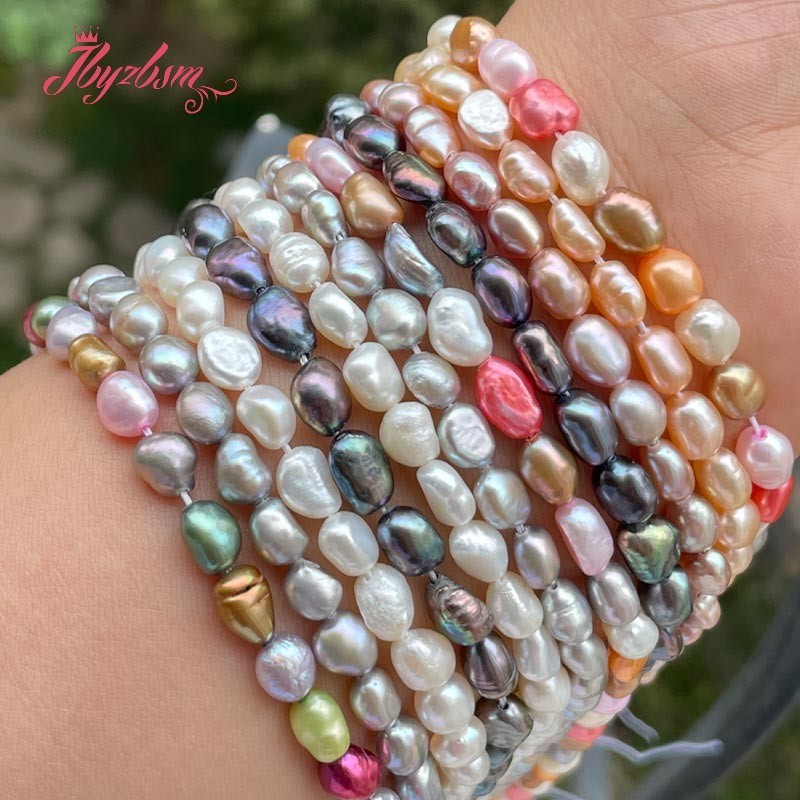 4-6x5-8mm Baroque Rice Freshwater Natural Pearl Seed Spacer Loose Beads for DIY Beadwork Necklace Bracelet Jewelry Making 14"