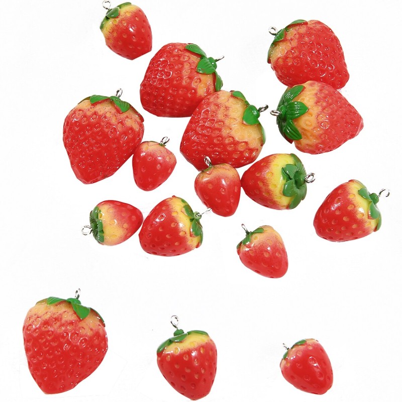 2pcs Strawberry Fruit Resin Miniature Food Art Supply Charm Beads for Jewelry Making DIY Earrings Bracelet Necklace Craft