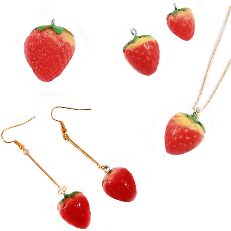 2pcs Strawberry Fruit Resin Miniature Food Art Supply Charm Beads for Jewelry Making DIY Earrings Bracelet Necklace Craft