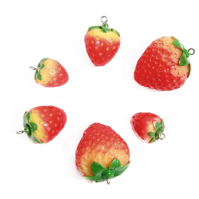 2pcs Strawberry Fruit Resin Miniature Food Art Supply Charm Beads for Jewelry Making DIY Earrings Bracelet Necklace Craft