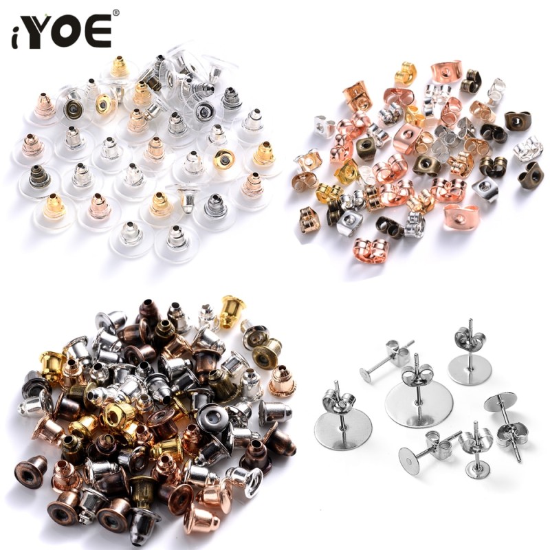iYOE 100-500pcs Ear Backs Stopper Metal Rubber Earring Back Ear Plugs Findings For Jewelry Accessories DIY Earrings Supplies
