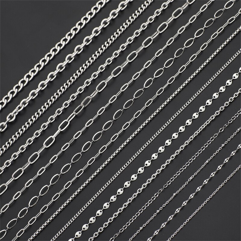 1m/lot Stainless Steel Cross O Chain Link For Women Men DIY Thin Bracelet Necklace Silver Color Punk Choker Jewelry Making