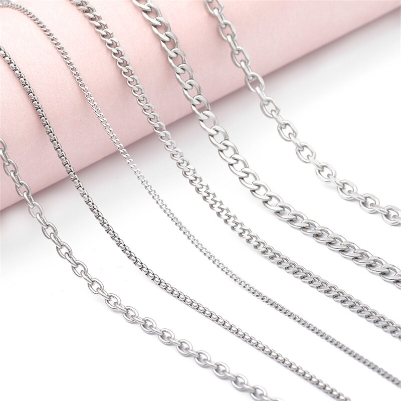 1m/lot Stainless Steel Cross O Chain Link For Women Men DIY Thin Bracelet Necklace Silver Color Punk Choker Jewelry Making
