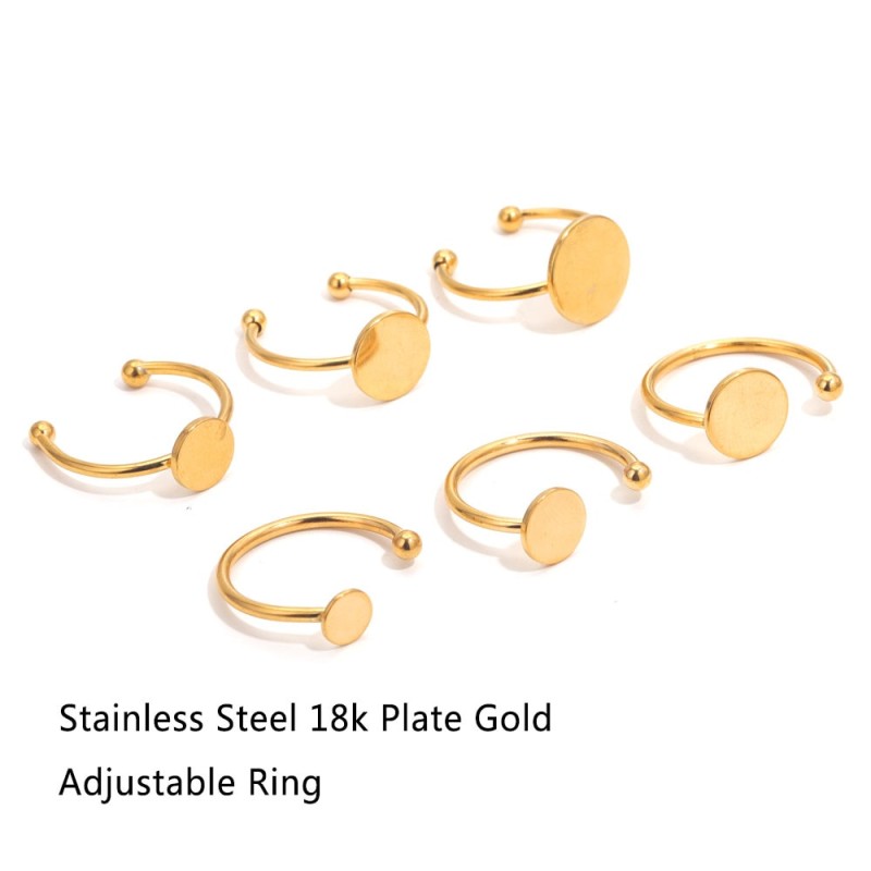 10pcs Adjustable Ring Opening Stainless Steel Ring Bezel Base Tray DIY Pad Disc Fingerring Blank Settings Rings Jewelry Making