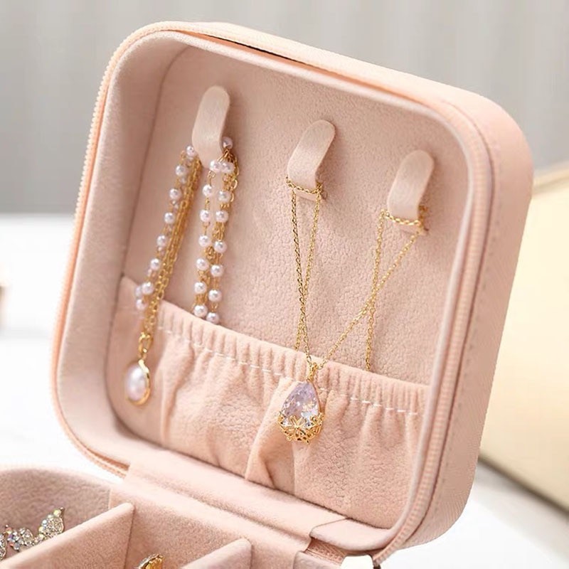 Ring Earring Case Zipper Travel Trinket Simple Portable Palm Jewelry Box