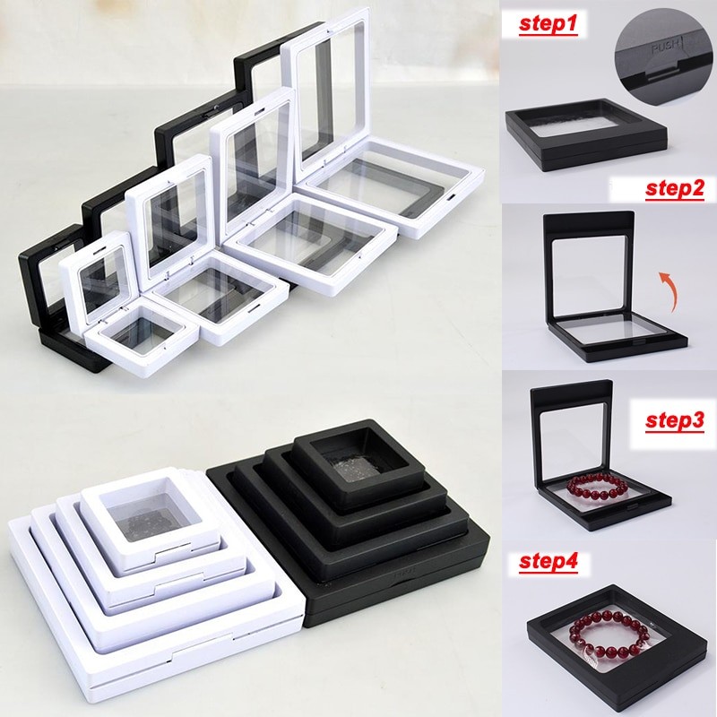 10PCS Set 3D Floating Display Case Stands Holder Suspension Storage for Pendant Necklace Bracelet Ring Coin Jewelry Pin