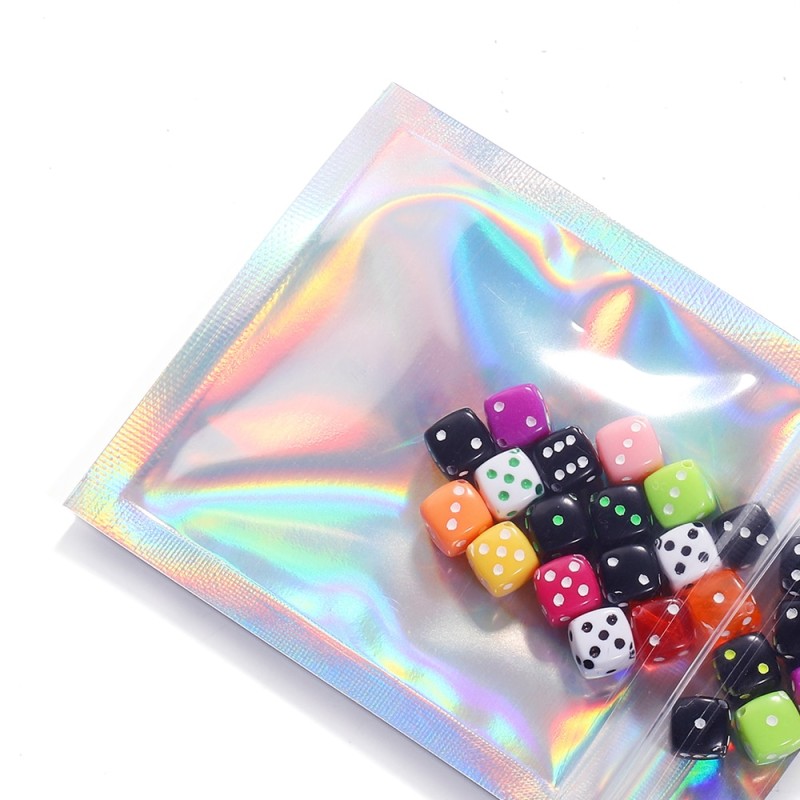 50pcs 3 Sizes Laser Thicken Plastic One Side Clear Holographic Aluminum Foil Zip Lock Bags Packaging for Handmade Jewelry