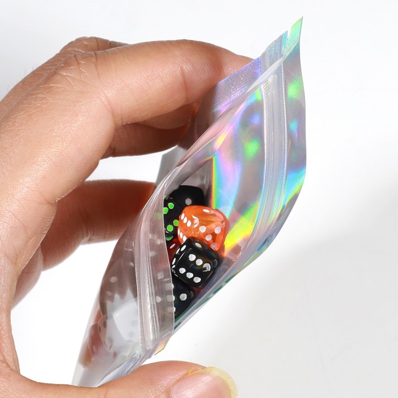 50pcs 3 Sizes Laser Thicken Plastic One Side Clear Holographic Aluminum Foil Zip Lock Bags Packaging for Handmade Jewelry