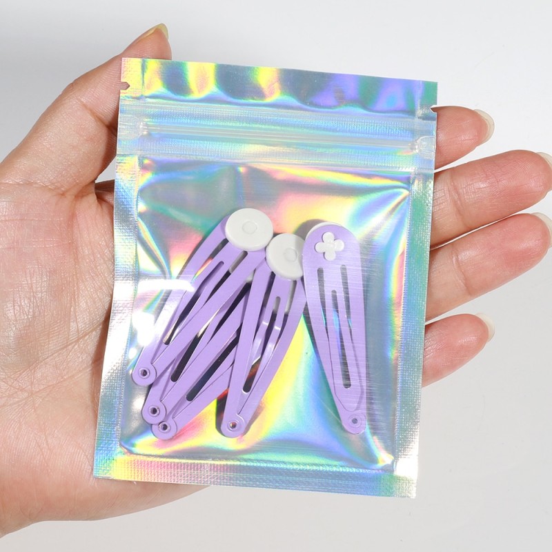 50pcs 3 Sizes Laser Thicken Plastic One Side Clear Holographic Aluminum Foil Zip Lock Bags Packaging for Handmade Jewelry