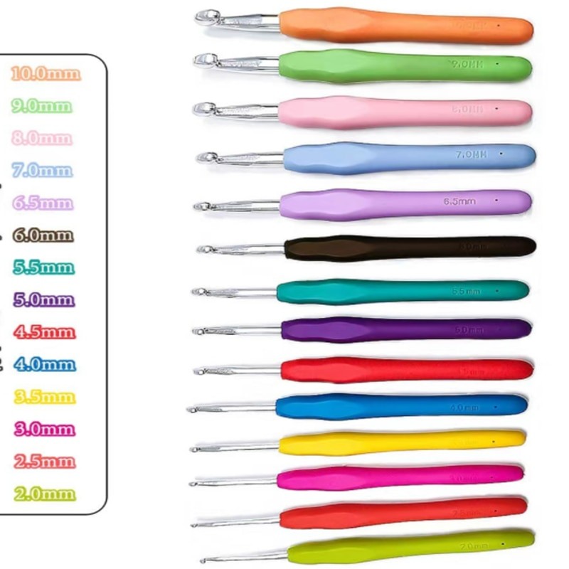 1pc/14pcs 2mm-10mm Colorful Soft Plastic Crochet Hook Set Knitting Needles For Weaving Sewing Needles