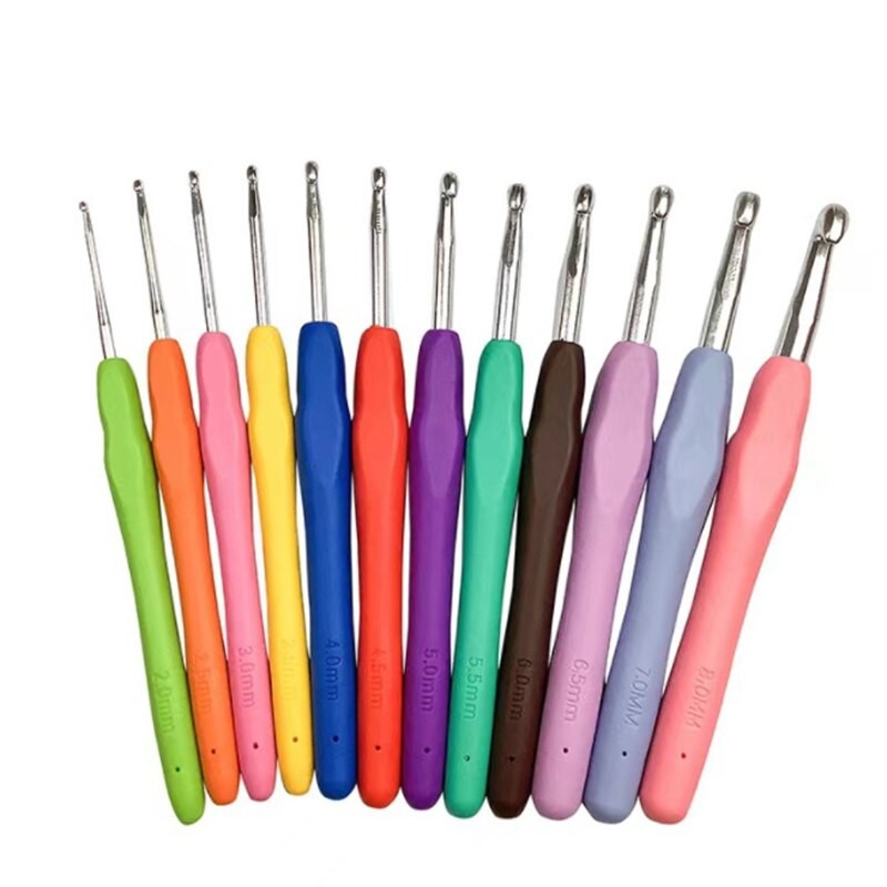 1pc/14pcs 2mm-10mm Colorful Soft Plastic Crochet Hook Set Knitting Needles For Weaving Sewing Needles