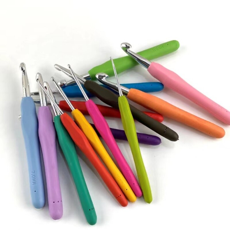 1pc/14pcs 2mm-10mm Colorful Soft Plastic Crochet Hook Set Knitting Needles For Weaving Sewing Needles