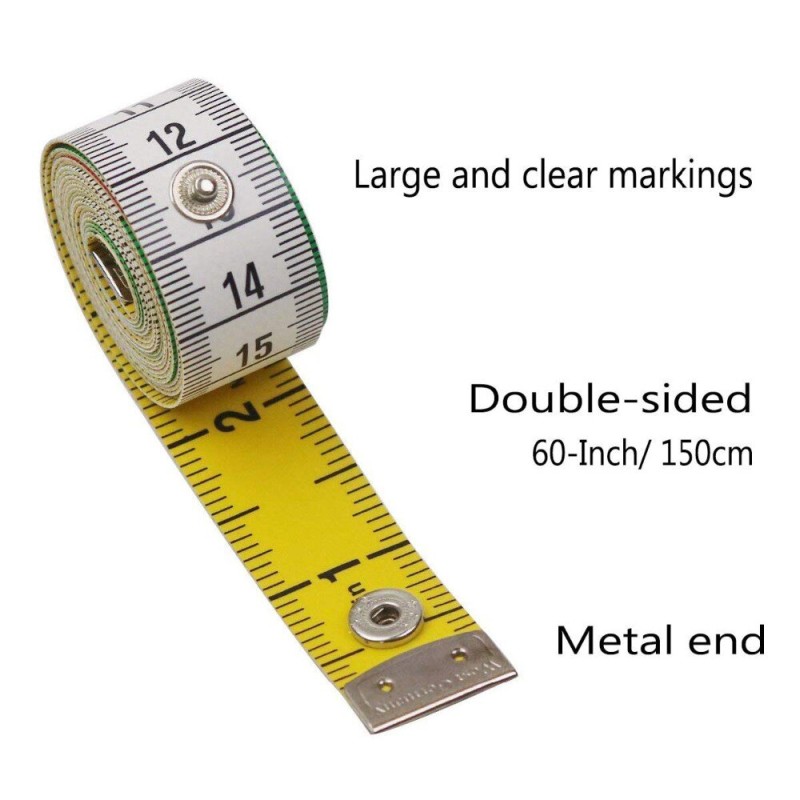 150cm Germany Quality Soft Tape Measure Tailor's Tape with Snap Fasteners Body Measuring Ruler Needlework Sewing Tool
