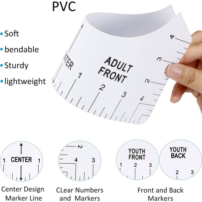 8Pcs T-Shirt Ruler Guide Center Designs Set for Clothing Front Back V-Neck DIY Template Alignment Tools