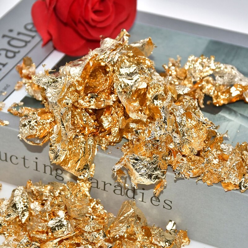 Gold Foil Flakes 3 Gram,Imitation Gold Foil Flakes Metallic Leaf for Nails, Painting, Crafts,Slime and Resin Jewelry Making