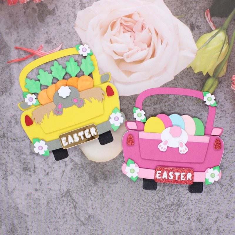KSCRAFT Easter Bunny Truck Metal Cutting Dies Stencils for DIY Scrapbooking Decorative Embossing DIY Paper Cards