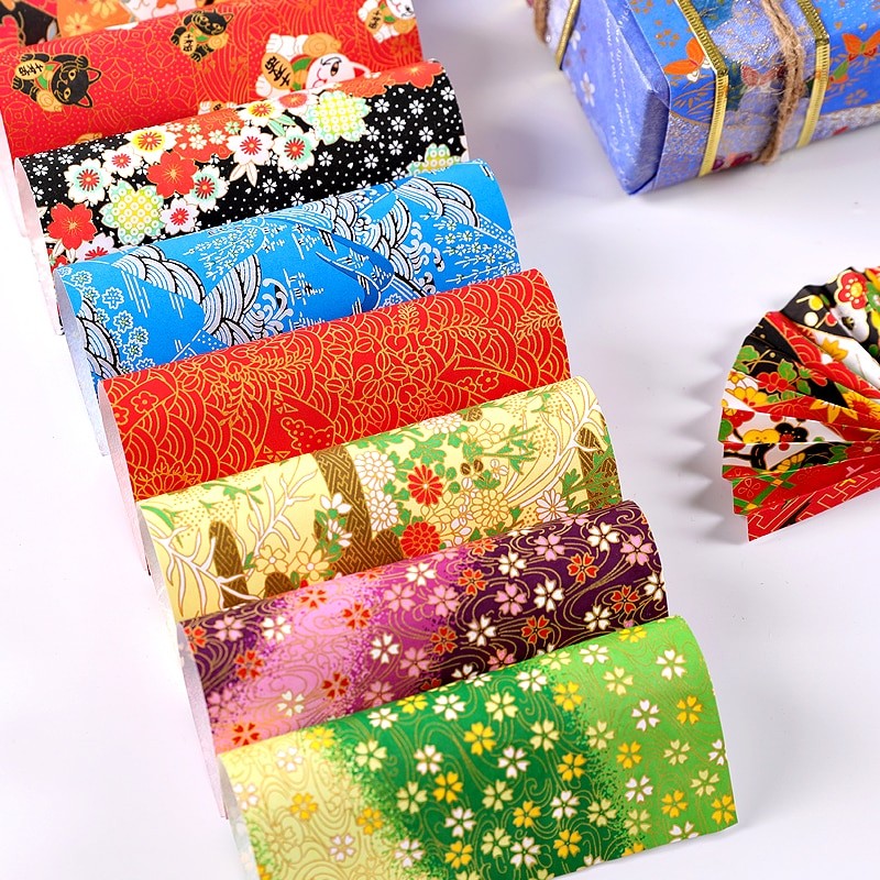 20pcs 7/10/14cm Handmade Materials Gold Lines Paper Crane Gift Packaging Materials Origami Paper Flower Square Scrapbook Papers