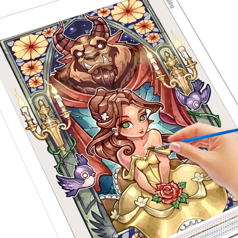 Disney Paint Kit For Adults Beauty And The Beast With Frame Oil Painting Cartoon Drawing New Arrival Home Living Room Art Craft