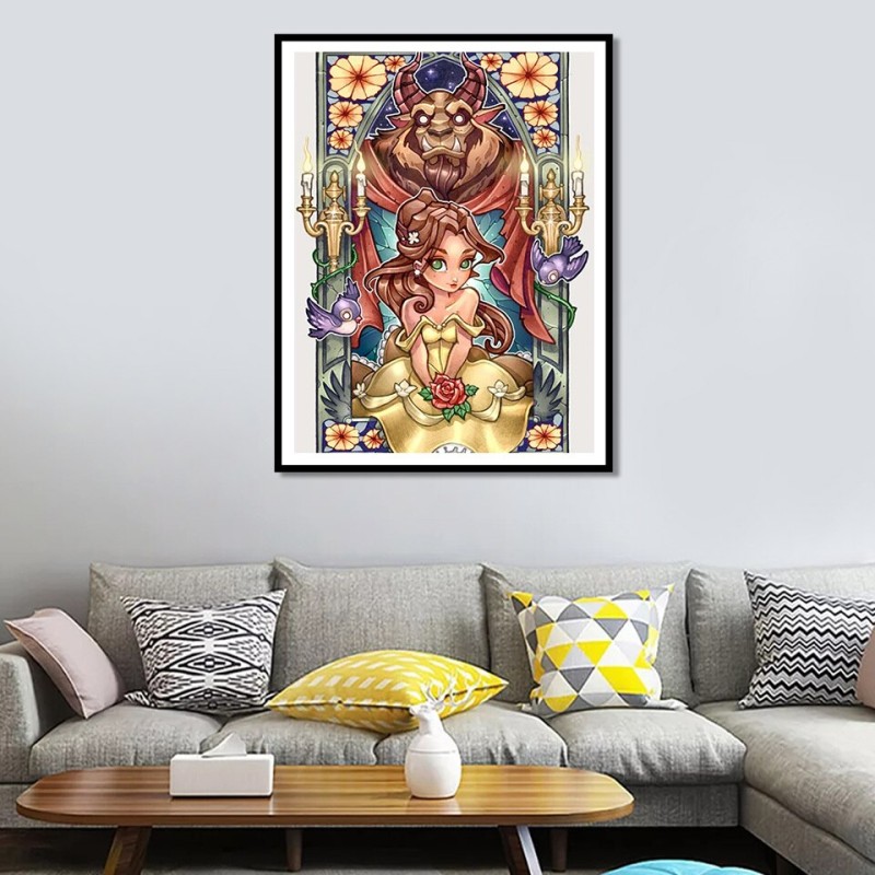 Disney Paint Kit For Adults Beauty And The Beast With Frame Oil Painting Cartoon Drawing New Arrival Home Living Room Art Craft