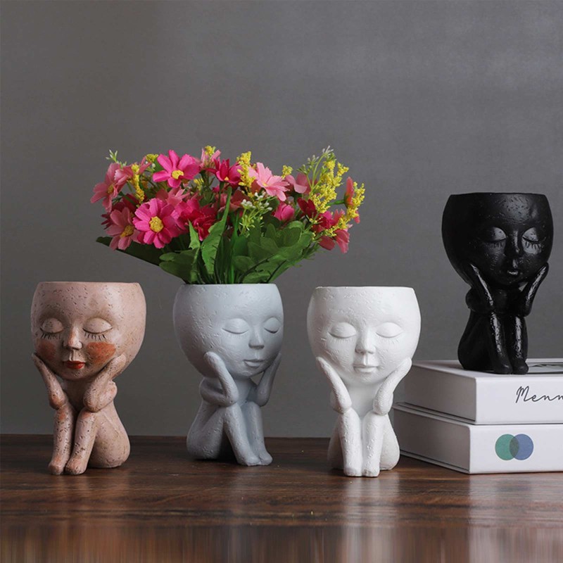 Girls Face Head Flower Planter Succulent Plant Flower Container Pot Flowerpot Garden Decoration Home Decor Tabletop Ornament