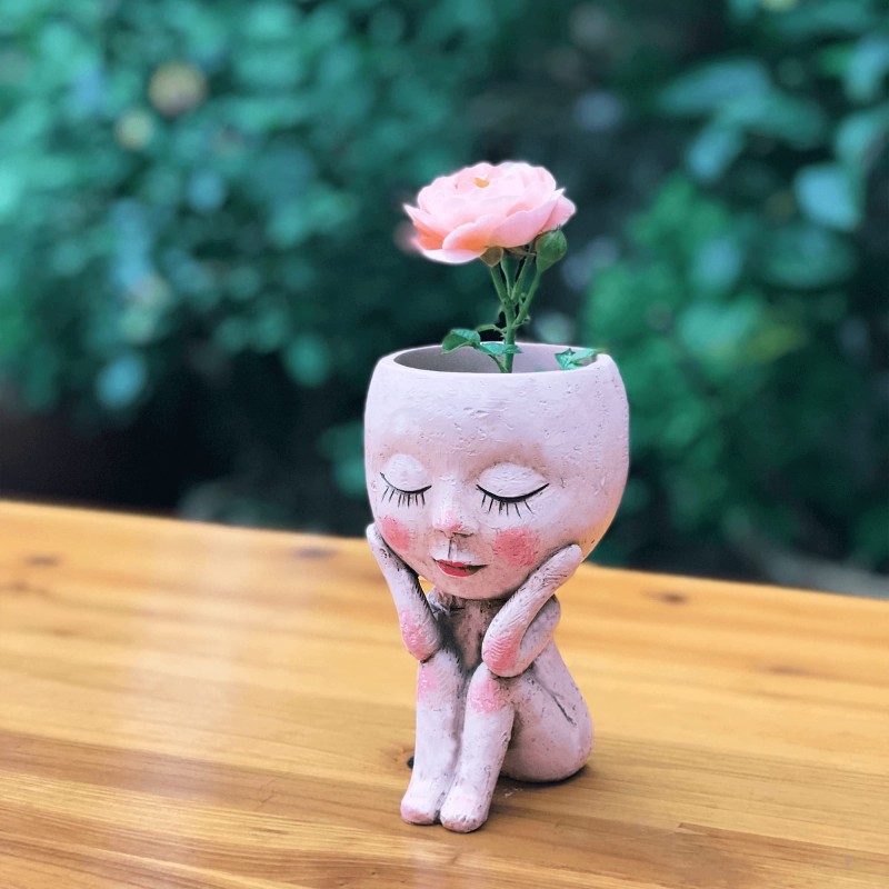 Girls Face Head Flower Planter Succulent Plant Flower Container Pot Flowerpot Garden Decoration Home Decor Tabletop Ornament