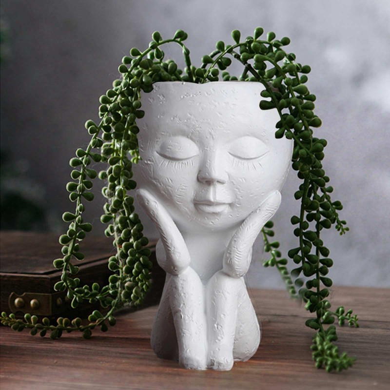 Girls Face Head Flower Planter Succulent Plant Flower Container Pot Flowerpot Garden Decoration Home Decor Tabletop Ornament