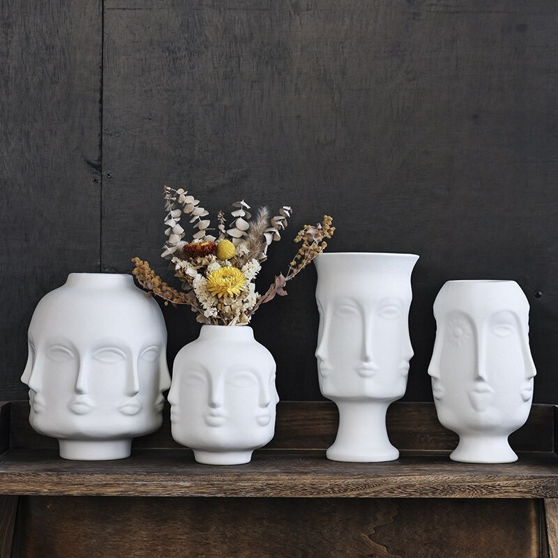Creative Face Ceramic Flower Vase , Artificial Flowers Vase, White Vase Ceramic Vase for Flowers Human Face Design Home Decor