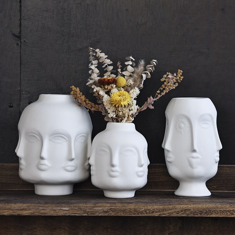 Creative Face Ceramic Flower Vase , Artificial Flowers Vase, White Vase Ceramic Vase for Flowers Human Face Design Home Decor