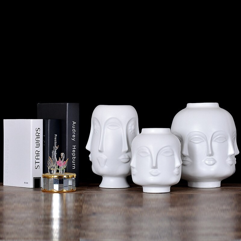Creative Face Ceramic Flower Vase , Artificial Flowers Vase, White Vase Ceramic Vase for Flowers Human Face Design Home Decor