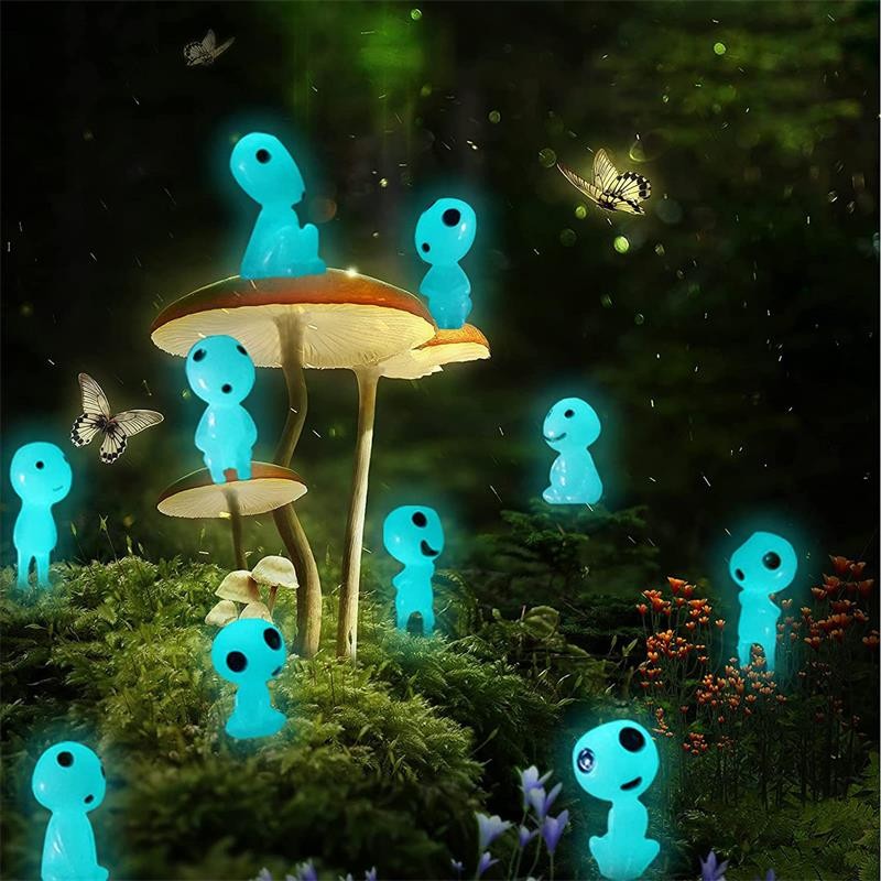 10Pcs Blue Luminous Tree Spirits Micro Landscape Figure Ornament Outdoor Glowing Miniature Statue Potted Mini Garden Accessories