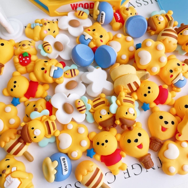 10 Pcs New Disney Cute Cartoon Winnie Bear Series Resin Cabochon Scrapbooking DIY Jewelry Hairpin Craft Decoration Accessories