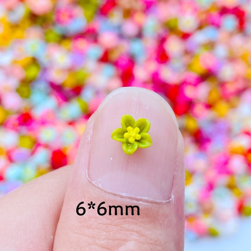 100Pcs  New 6mm Kawaii Cute Mixed Flowers Flat Back Resin Cabochons Scrapbooking DIY Jewelry Craft Decoration Accessorie J57