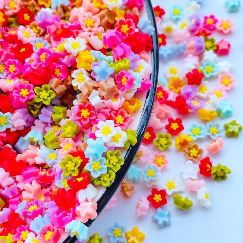 100Pcs  New 6mm Kawaii Cute Mixed Flowers Flat Back Resin Cabochons Scrapbooking DIY Jewelry Craft Decoration Accessorie J57