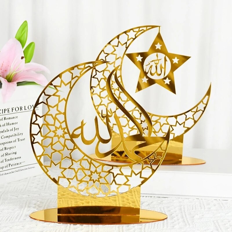 Golden Acrylic Muslim Ramadan Kareem 2023 Eid Mubarak Decoration for Home Eid Al-Fitr Aid Moubarak Party Decor Supplies Gifts