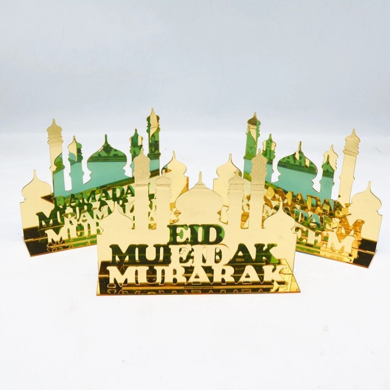 Golden Acrylic Muslim Ramadan Kareem 2023 Eid Mubarak Decoration for Home Eid Al-Fitr Aid Moubarak Party Decor Supplies Gifts