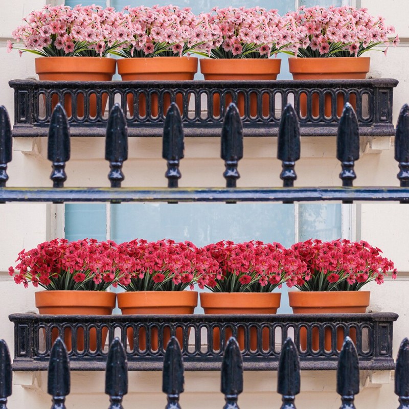 5 Bundles/Set Lifelike Violet Artificial Flowers for Outdoor Decor UV Resistant Fake Plants Outside Porch Wedding Decoration