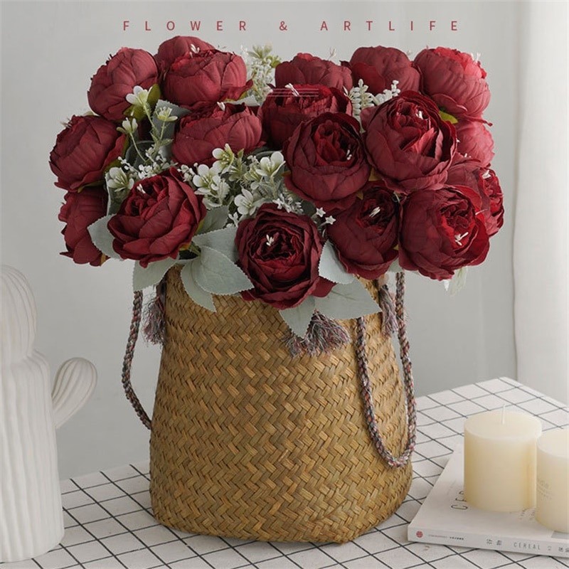 New 50cm Big Peony Artificial Flowers Bouquet Wedding Party Home Decoration Leving Room Table Silk White Fake Flowers