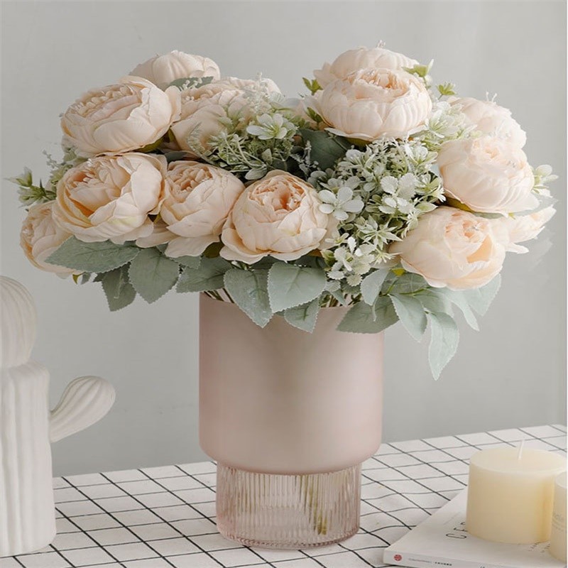 New 50cm Big Peony Artificial Flowers Bouquet Wedding Party Home Decoration Leving Room Table Silk White Fake Flowers