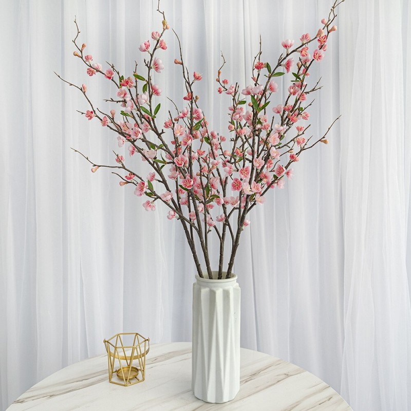 Simulation 5 Fork Peach Blossom Branches Home Decoration Flower Plastic Fake Flower Simulation Plum Garden Forest Greening
