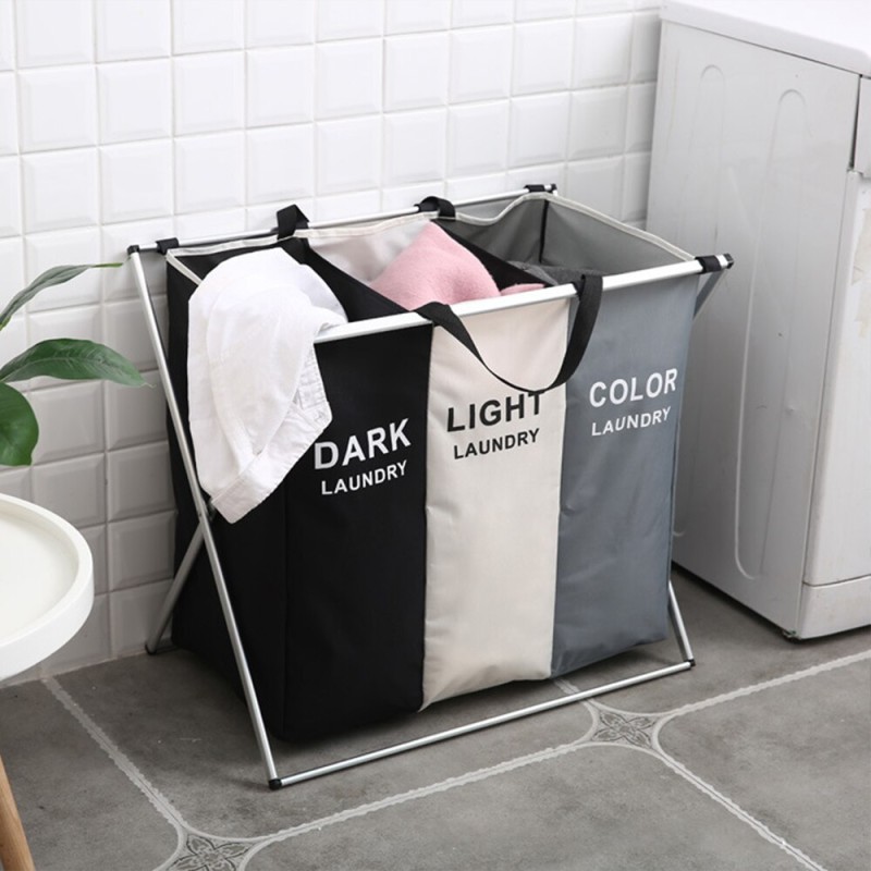 Foldable Dirty Laundry Basket Organizer Collapsible Folding Basket Three Grid Home Bathroom Clothes Washing Storage Bag
