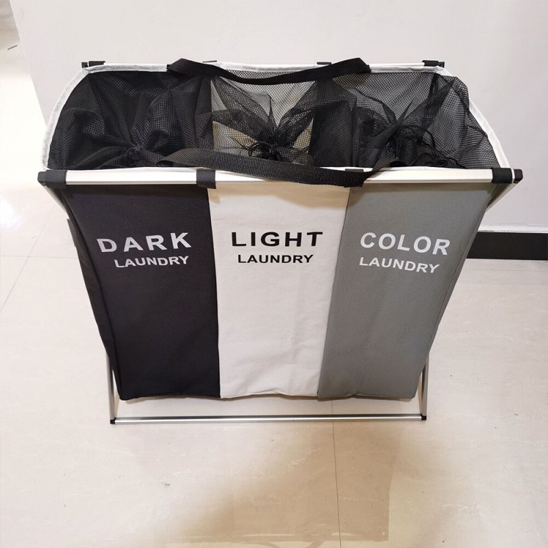 Foldable Dirty Laundry Basket Organizer Collapsible Folding Basket Three Grid Home Bathroom Clothes Washing Storage Bag