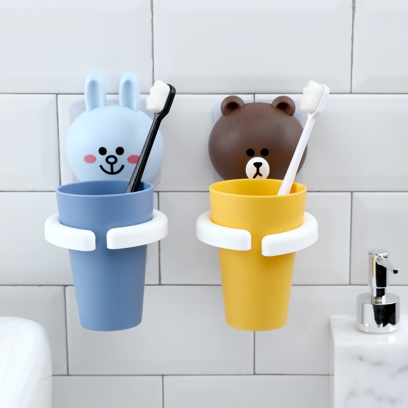 Cartoon Animal Toothbrush Holder Punch-Free Bathroom Wall-Mounted Mouthwash Cup Comb Toothpaste Tube Suspension Storage Rack